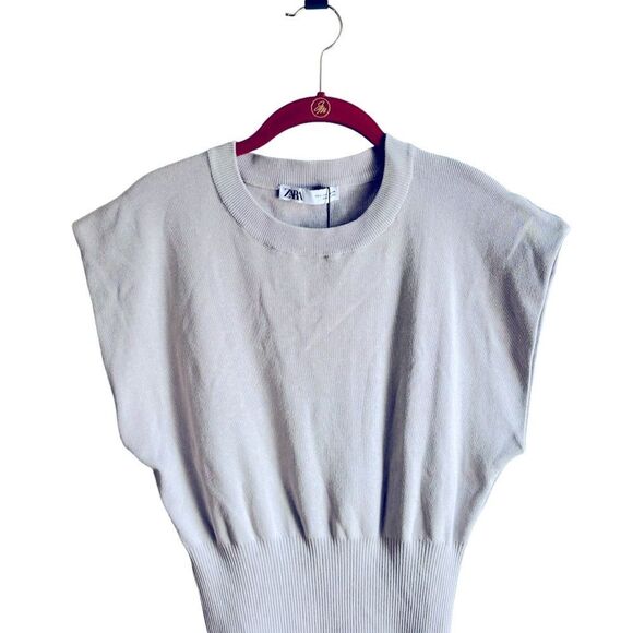 Zara Ruched Waist Knit Dress Grey Seamless Mini Dress Size Large NWT 4 0439 - Picture 4 of 8